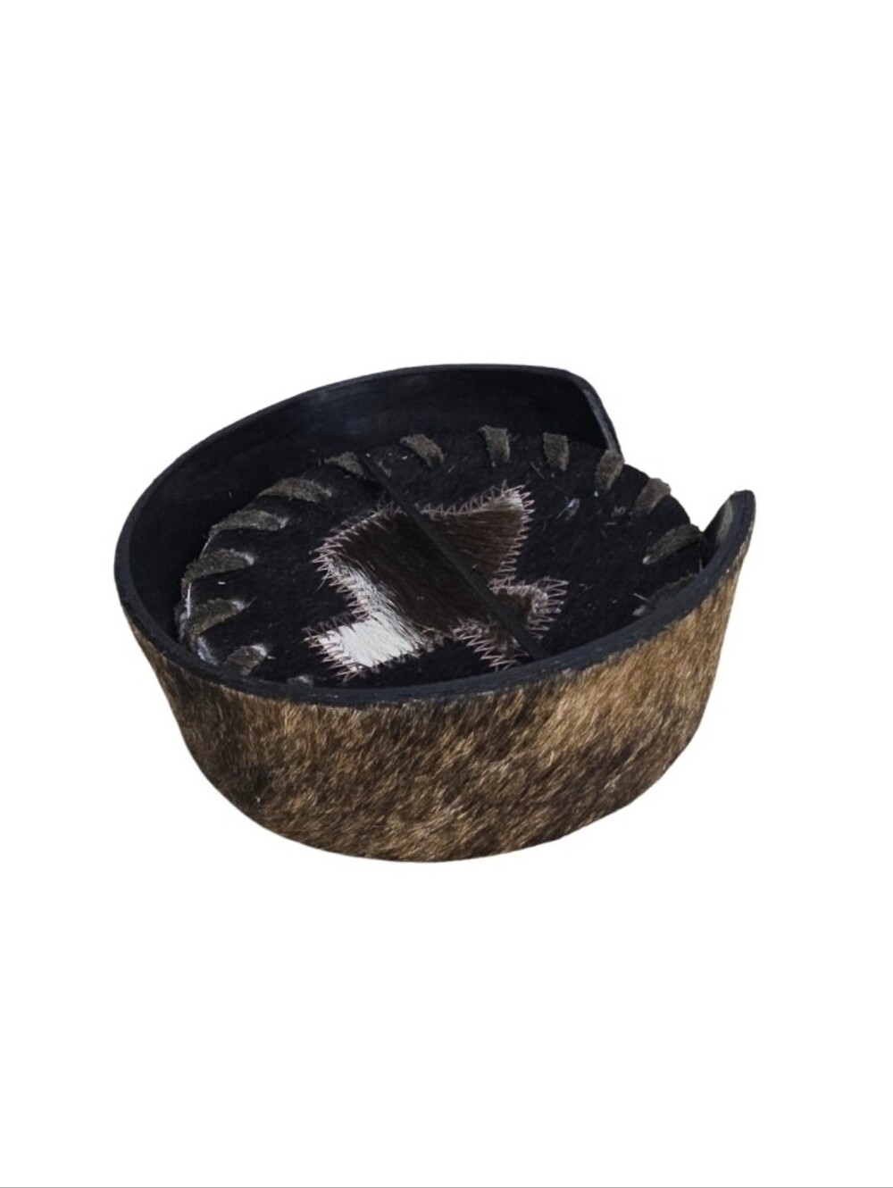 Southwestern Cowhide Coaster w/ Holder Set Of 4 Coasters & 1 Holder Texas Design - Picture 11 of 11